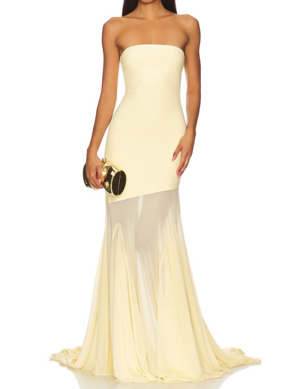 Strapless Pale Yellow Mermaid Evening Gown